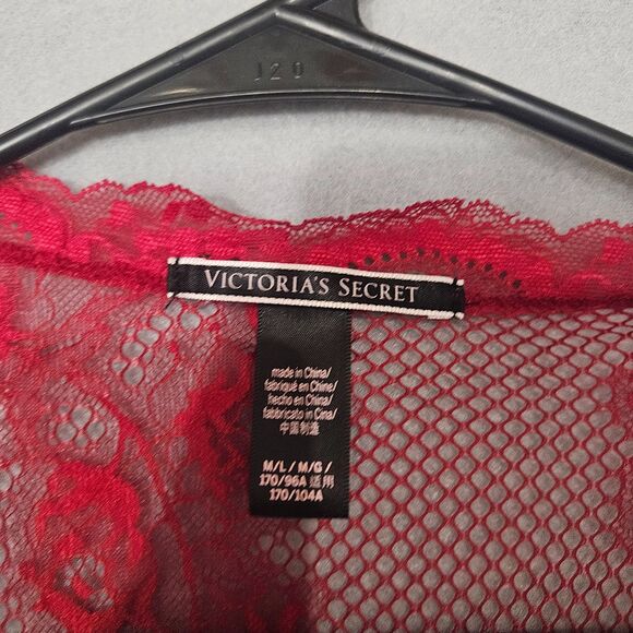 Victoria's Secret Sheer Mesh Lace Floral Red Robe Layer M/L Red No Belt - Picture 2 of 4